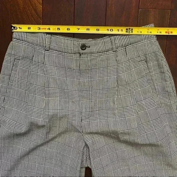 Vintage High Waisted Pleated Trouser Pants  Black White Glen Plaid 12 Petite - Picture 9 of 16